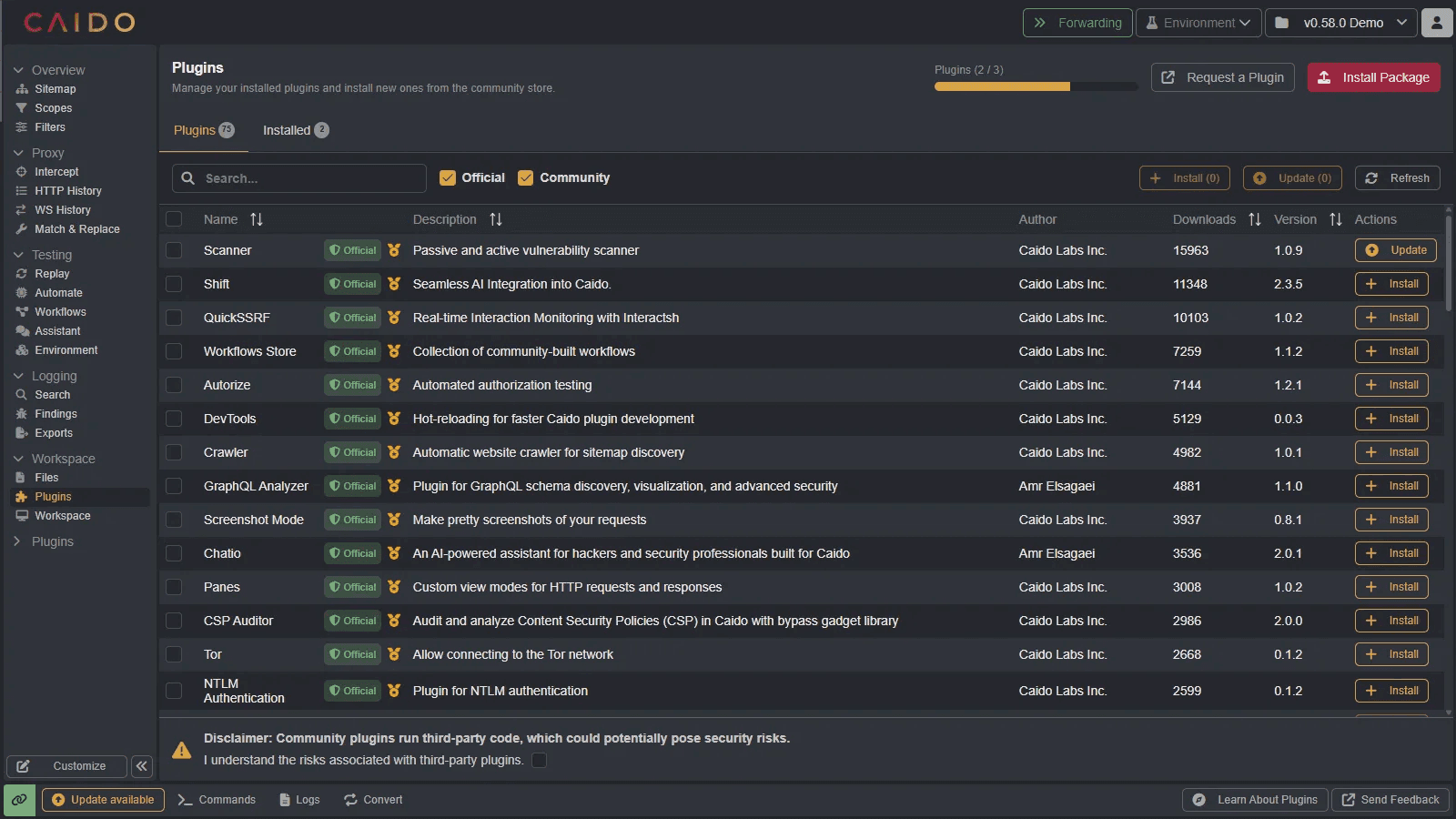 The Plugins interface.